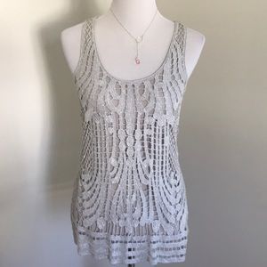 Express Silver/Taupe Lace Front Tank.